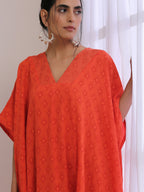 trueBrowns Orange Dobby Panel Kaftan Dress | Grocsy