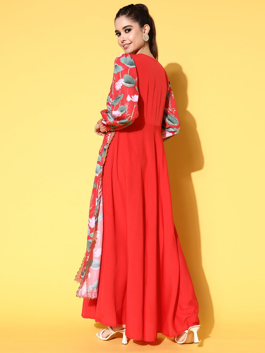 Ahalyaa Floral Printed Tie-Ups Maxi Ethnic Dress | Grocsy