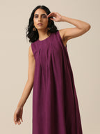 trueBrowns Plum Purple Slub Texture Sleeveless Kurta Pant Set | Grocsy