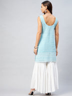 InWeave Women's Sky Blue Sweetheart Neckline Kurta | Grocsy