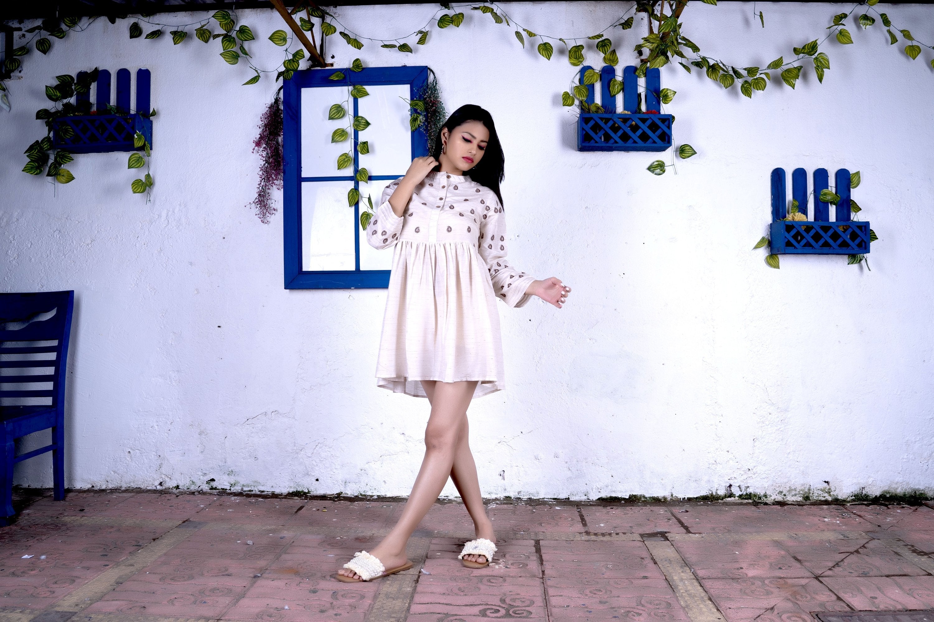 Noroke Silk Embroidered Tunic - Off white | Grocsy