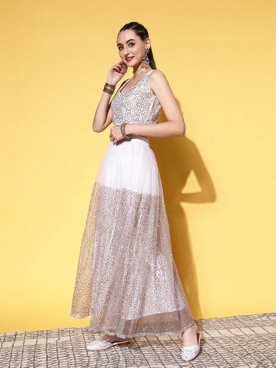Ahalyaa White & Gold-Toned Printed Ready to Wear Lehenga & Blouse With Dupatta | Grocsy