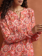 trueBrowns Beige Print Kurta Co-ord Set | Grocsy
