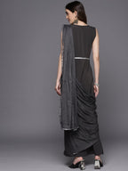 Ahalyaa Abstract Print Layered Crepe Ethnic Dress | Grocsy