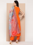 InWeave Women's Orange Mirror Work Aline Strappy Kurta Set Blue Fuchsia Or Dupatta | Grocsy