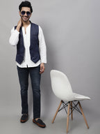 Even Apparels Men's Blue Nehru Jacket With Welt Pockets | Grocsy