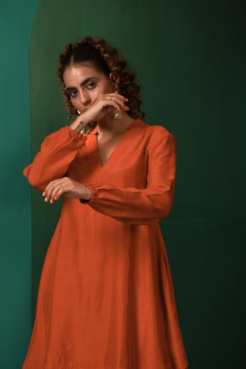 trueBrowns Rust Silk Collar Co-ord Set | Grocsy