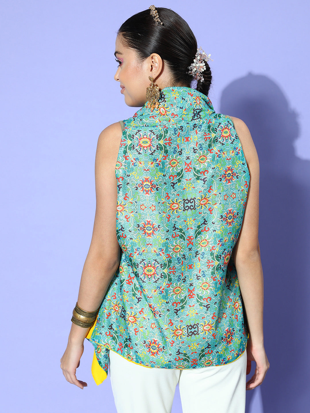 InWeave Women's Blue Boheme Reversible Shrug | Grocsy