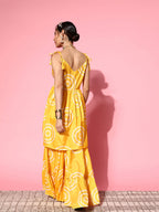 InWeave Women's Yellow Bandhani Motif Shoulder Tie Up Kurta Set | Grocsy