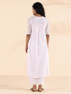trueBrowns White Cotton Dobby V-Neck Kurta Pant Set | Grocsy