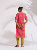 trueBrowns Pink Cotton Print A-line Kurta Set | Grocsy