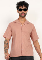 Fabmade Men’S Peach Linen Short-Sleeve Shirt | Grocsy