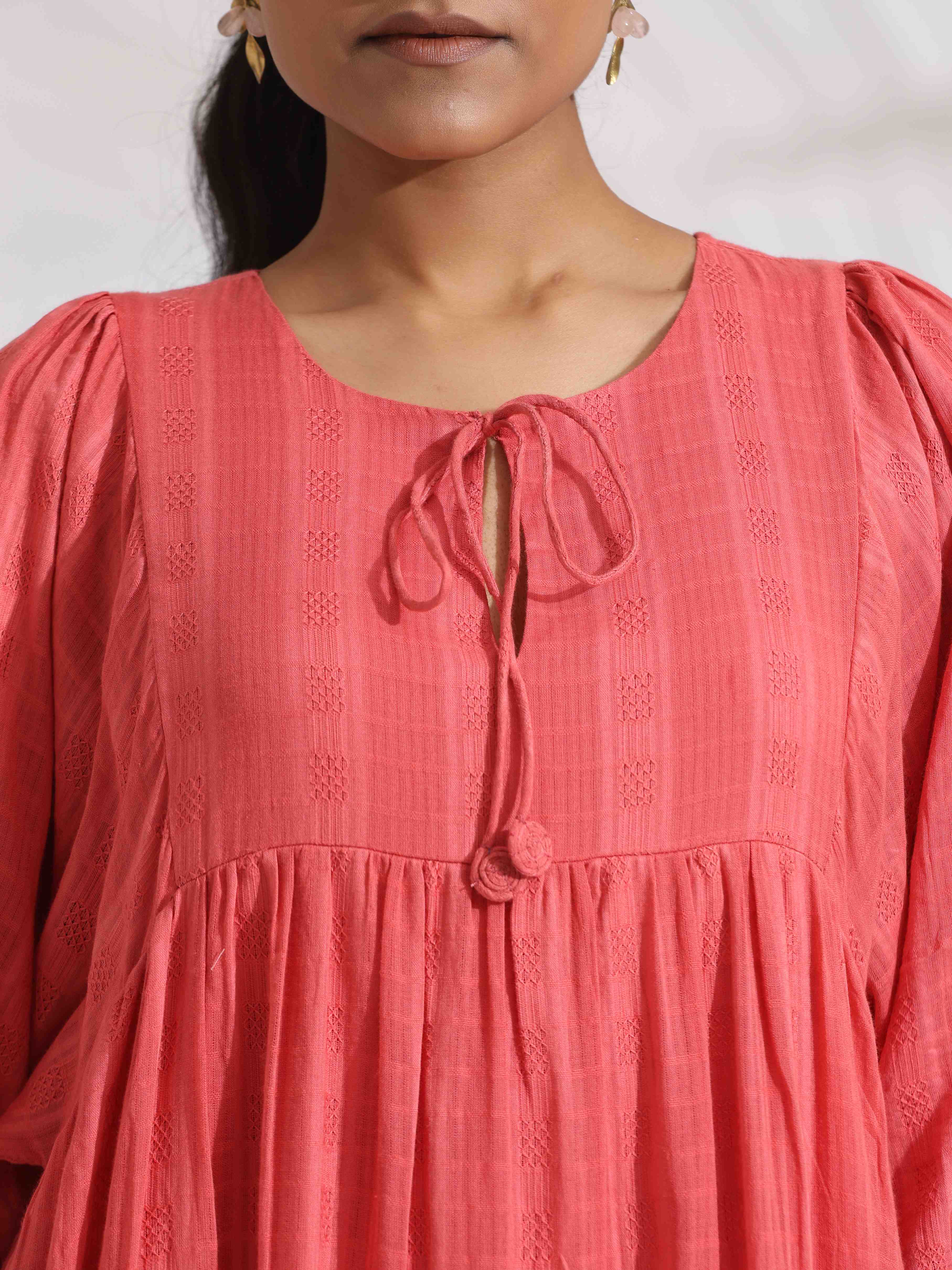 trueBrowns Pink Cotton Tier Dress | Grocsy