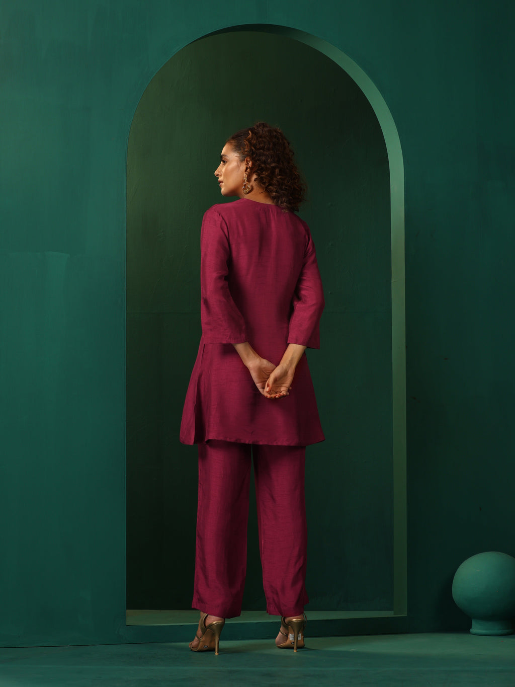 trueBrowns Maroon Silk Relaxed Co-ord Set | Grocsy