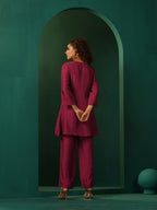 trueBrowns Maroon Silk Relaxed Co-ord Set | Grocsy