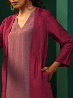 trueBrowns Maroon Light Mauve Silk Jacket Kurta Set | Grocsy