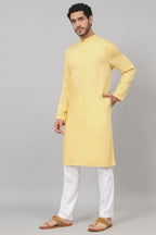 Giza Cotton Yellow Plain Kurta by Hilo Design | Grocsy