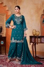 Anaita Teal Readymade Suit with Embroidery Work | Grocsy