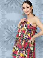 InWeave Women's Navy Bird Japanese Art Oneshoulder Top | Grocsy