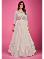 Myra White Pure Georgette Embroidered Gown | Grocsy