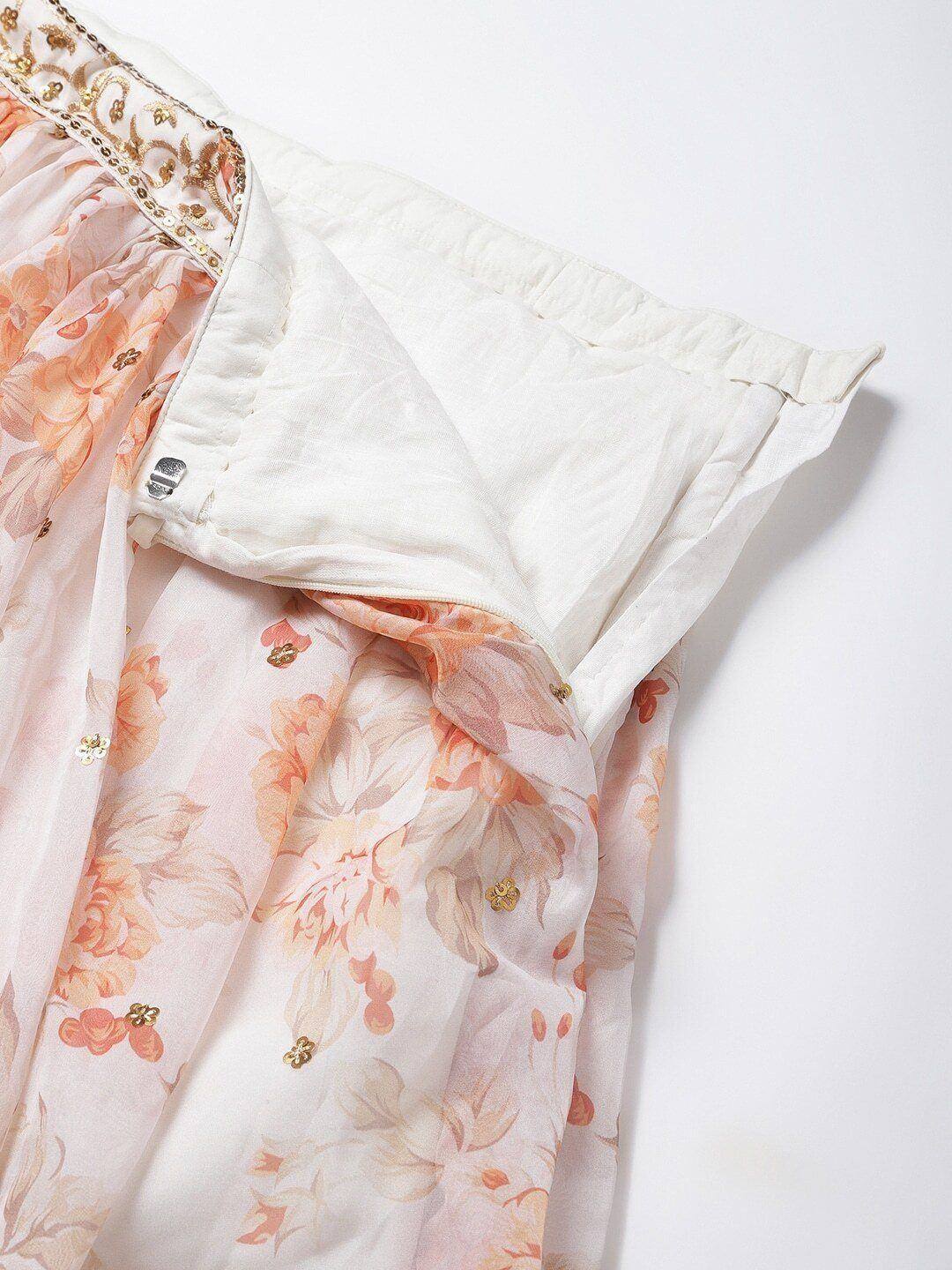Tulsi Art Off White & Peach-Coloured Embellished Sequinned Semi-Stitched Myntra Lehenga | Grocsy
