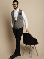 Even Apparels Men's Grey Woolen Double Breast Waistcoat | Grocsy