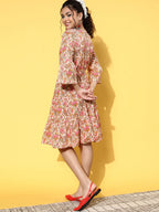InWeave Women's Pink Boota Print Belted Dress | Grocsy