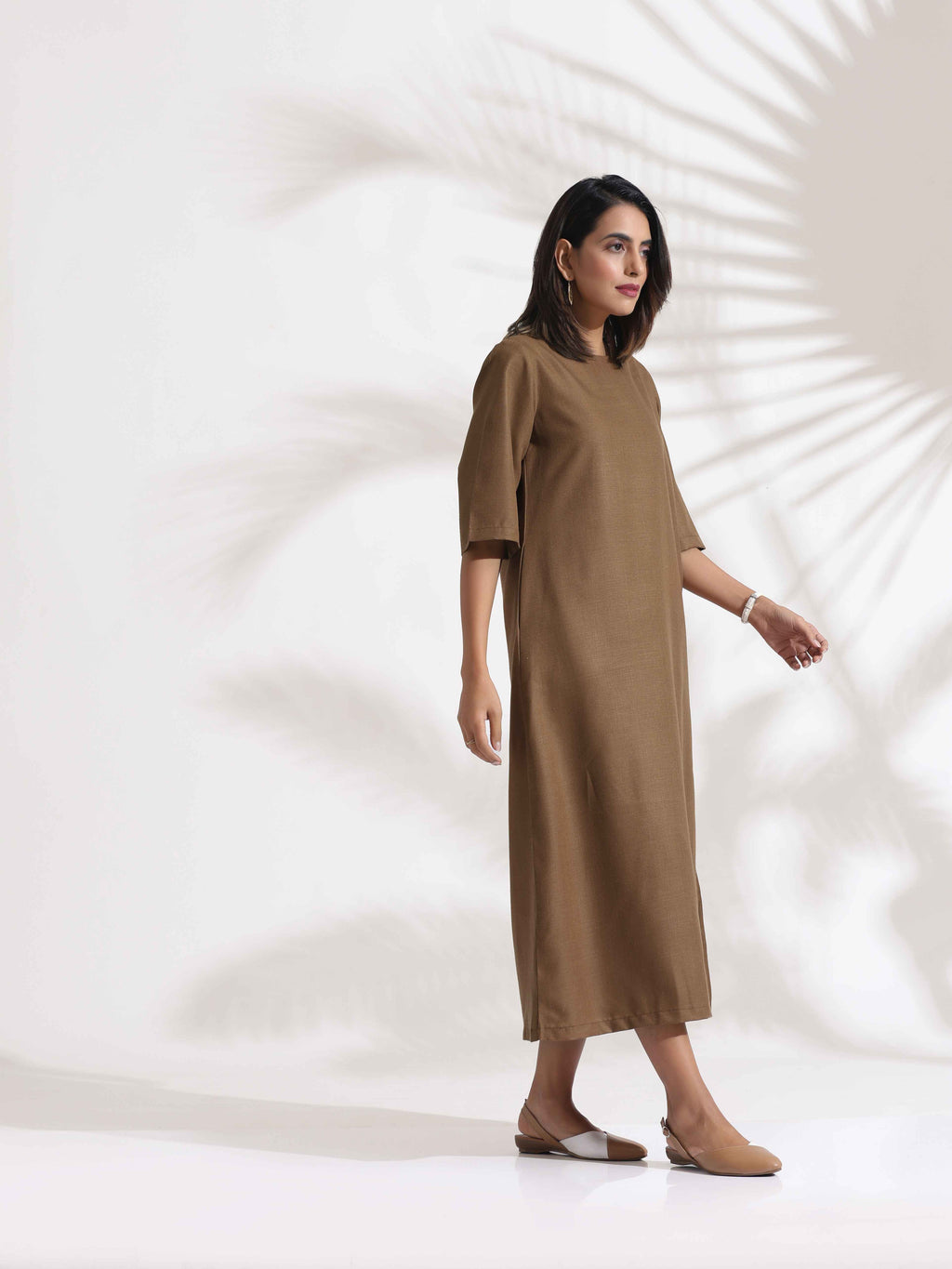 trueBrowns Brown Slub Dress | Grocsy