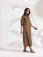 trueBrowns Brown Slub Dress | Grocsy