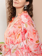 InWeave Women's Peach Tiered Anarkali Kurta Set | Grocsy