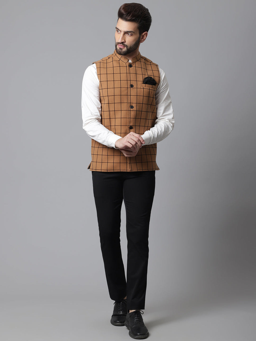Even Apparels Men's Beige Nehru Jacket With Welt Pockets | Grocsy