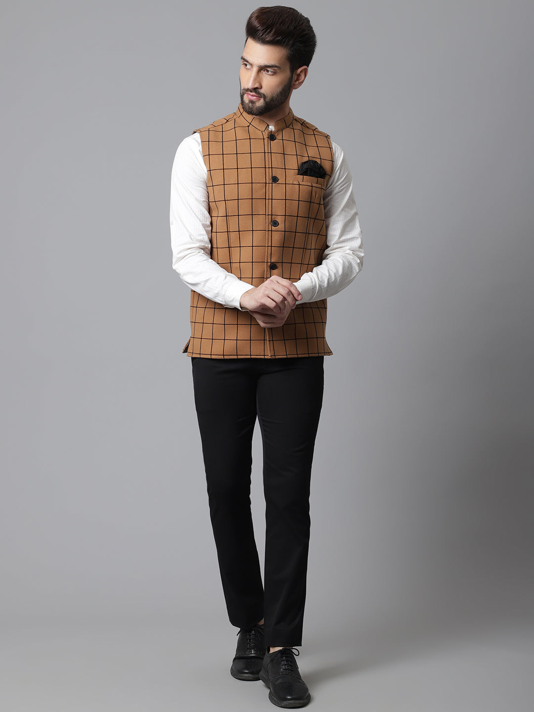 Even Apparels Men's Beige Nehru Jacket With Welt Pockets | Grocsy