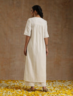 trueBrowns Ivory Gold Cotton Relaxed High-Low Kurta Set | Grocsy