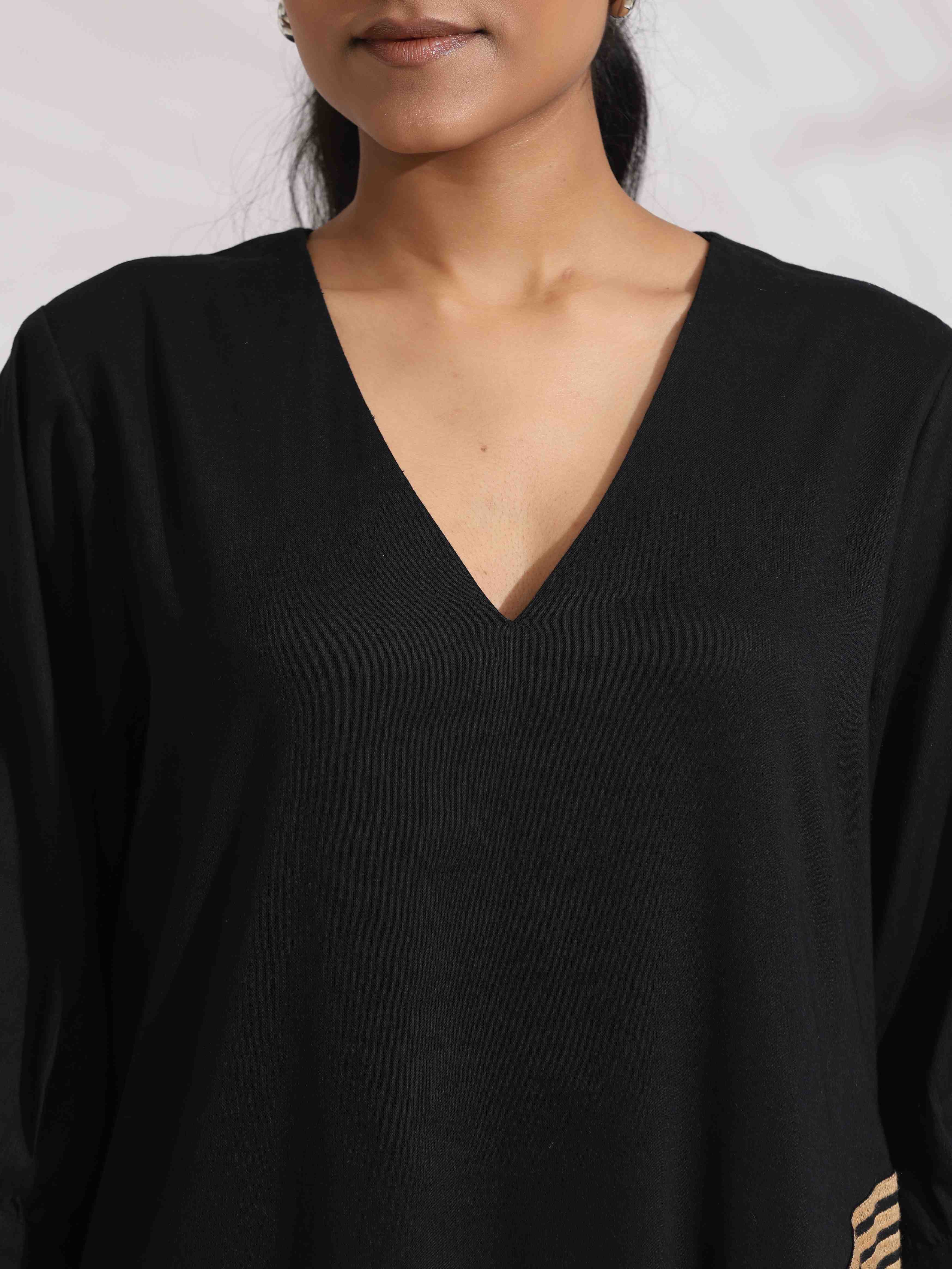 trueBrowns Black Cotton Embroidered Dress | Grocsy