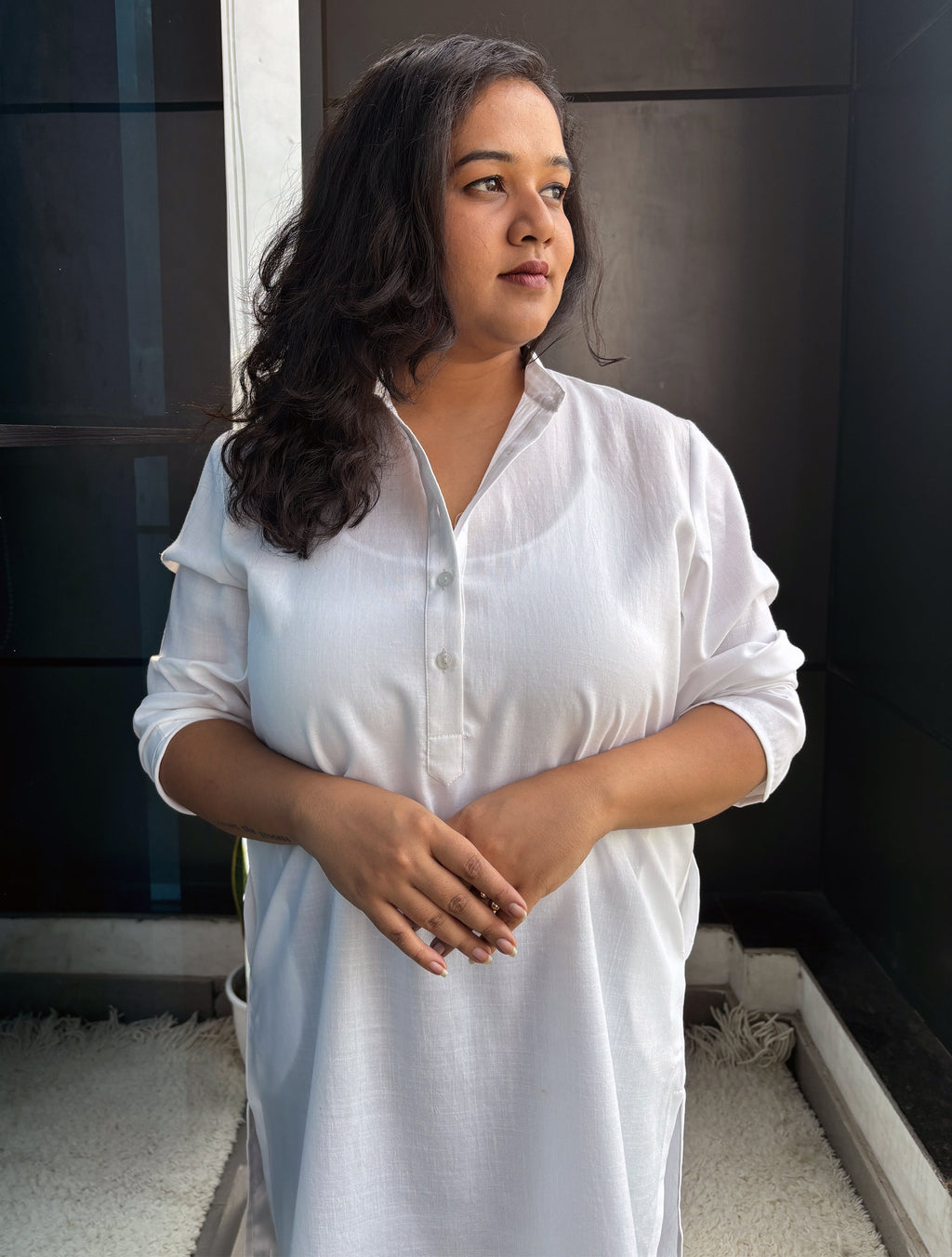 trueBrowns White Slub Kurta | Grocsy