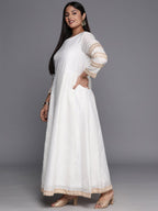 Ahalyaa Plus Size Boat Neck Maxi Ethnic Dress With Dupatta | Grocsy