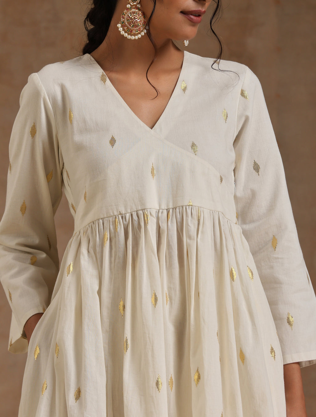 trueBrowns Ivory Gold Cotton Kalidar Kurta Set | Grocsy