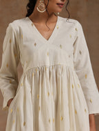 trueBrowns Ivory Gold Cotton Kalidar Kurta Set | Grocsy