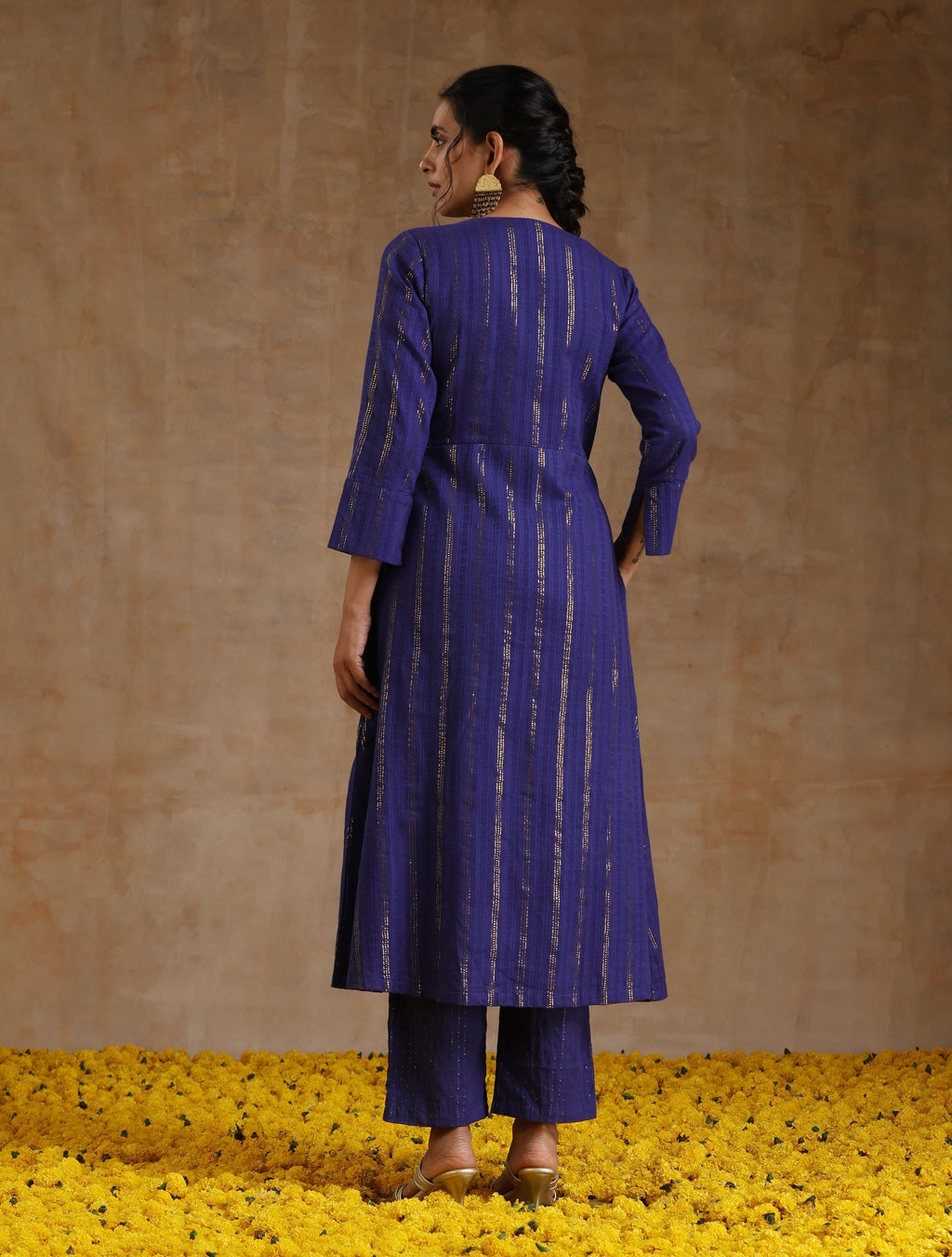 trueBrowns Spectrum Blue Gold Cotton Angrakha Kurta Set | Grocsy