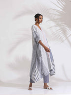 trueBrowns Off-White Cotton Multi Stripe Flared Kurta Set | Grocsy