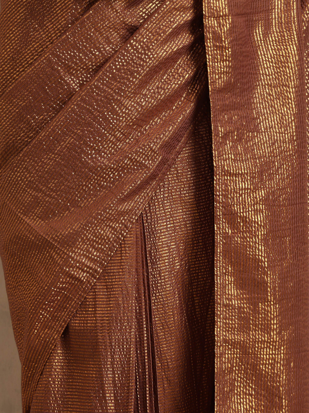trueBrowns Brown Gold Metallic Ready To Wear Saree | Grocsy