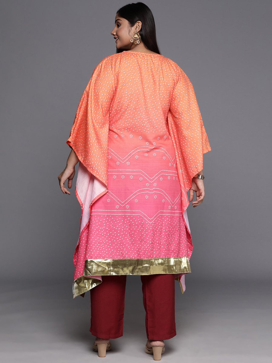 Ahalyaa Plus Size Bandhani Printed Flared Sleeves Gotta Patti Kaftan Kurta | Grocsy