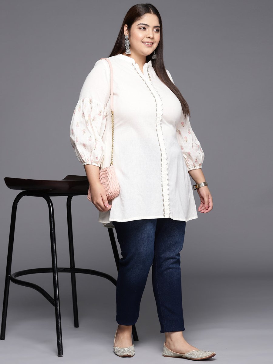 Ahalyaa Mandarin Collar Printed Tunic | Grocsy