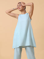 trueBrowns Cotton Linen Light Blue Sleeveless Co-Ord Set | Grocsy
