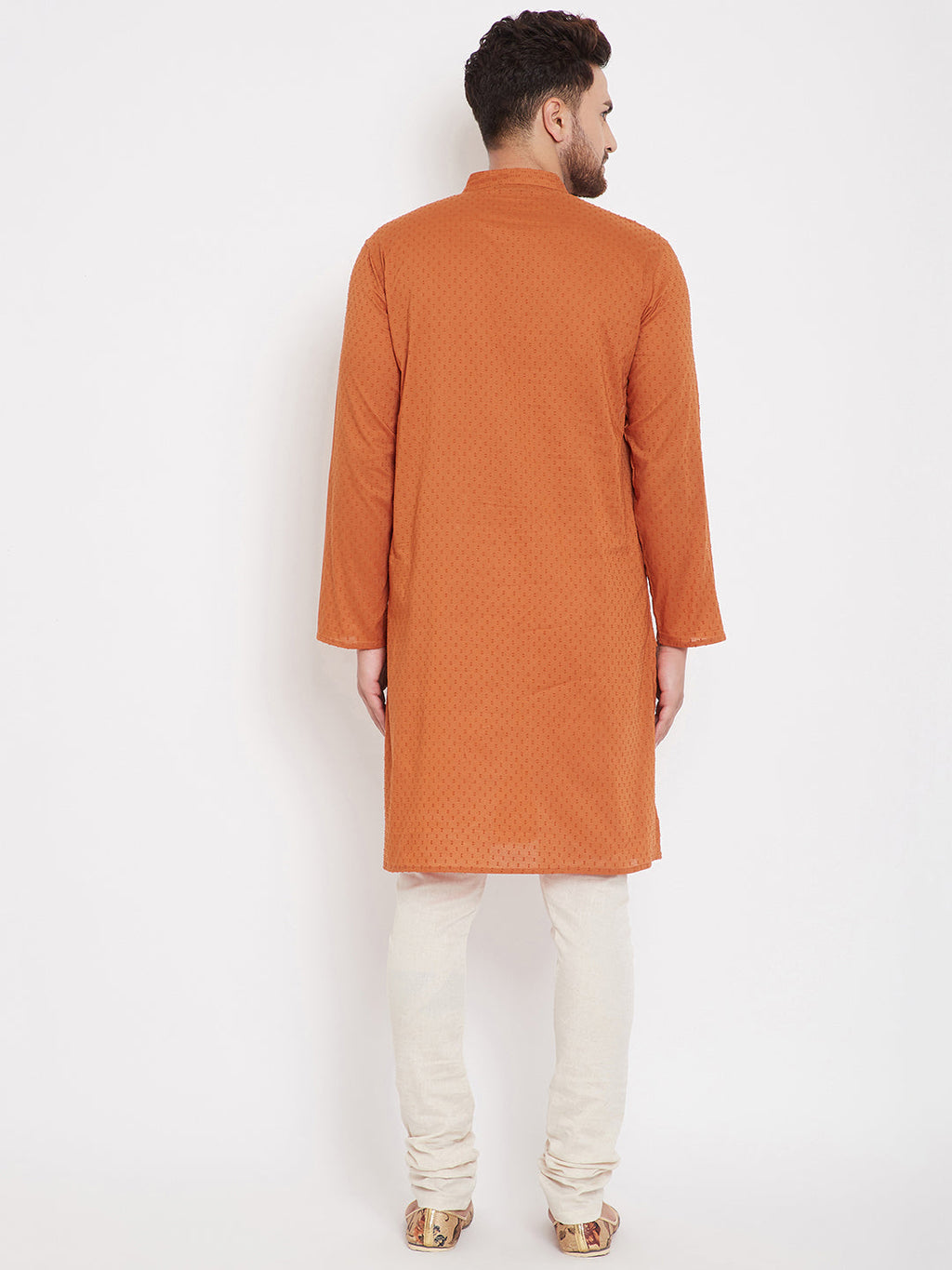 Even Apparels Orange Pure Cotton Kurta With Band Collar | Grocsy