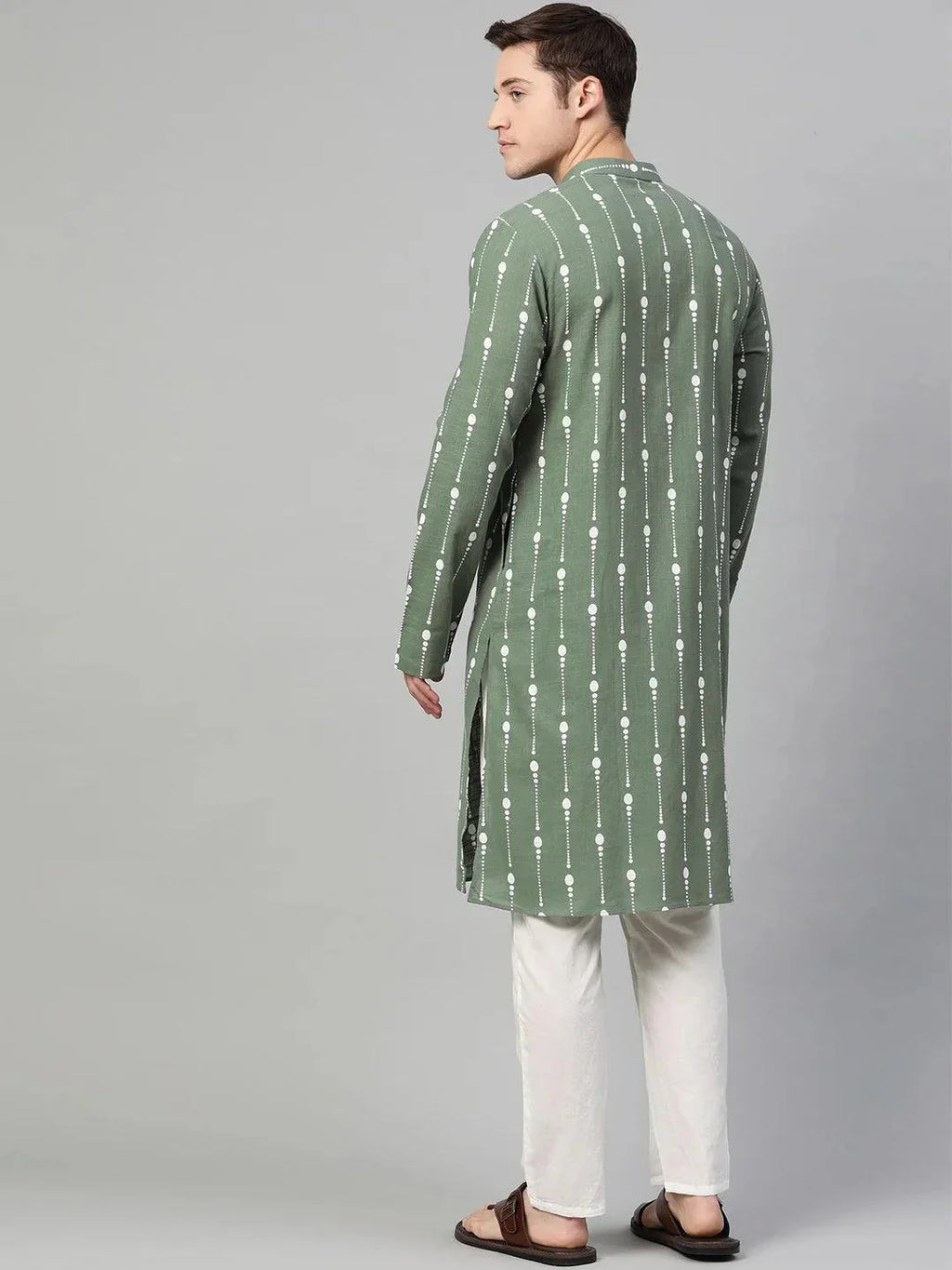Fabmade Green And White Printed Straight Kurta | Grocsy