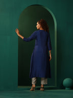 trueBrowns Blue Silk Angrakha Kurta Pant Set | Grocsy