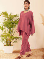 InWeave Women's Light Brown Full Sleeve Boho Top Bottom Set | Grocsy