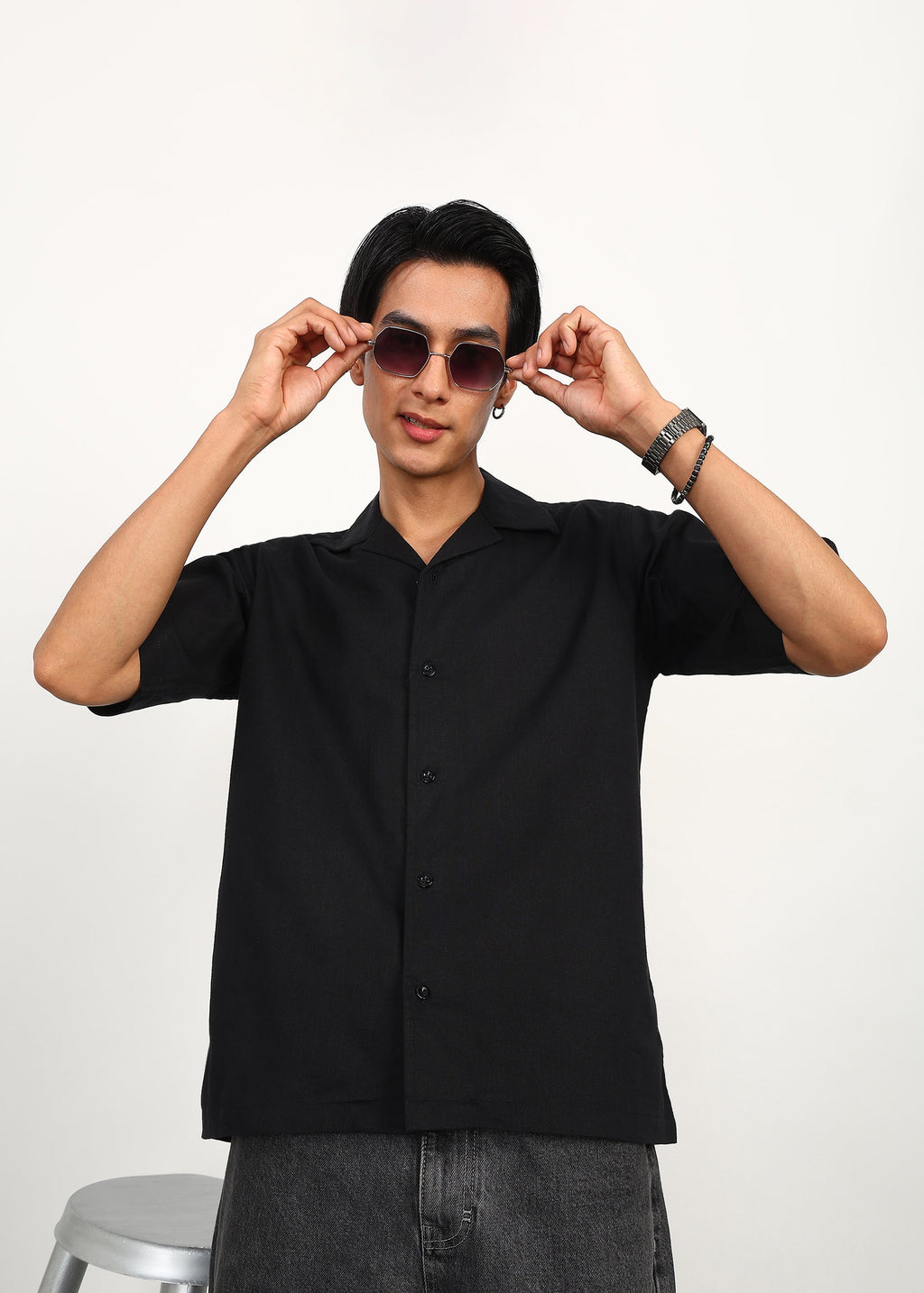 Fabmade Noir Linen Shirt | Grocsy