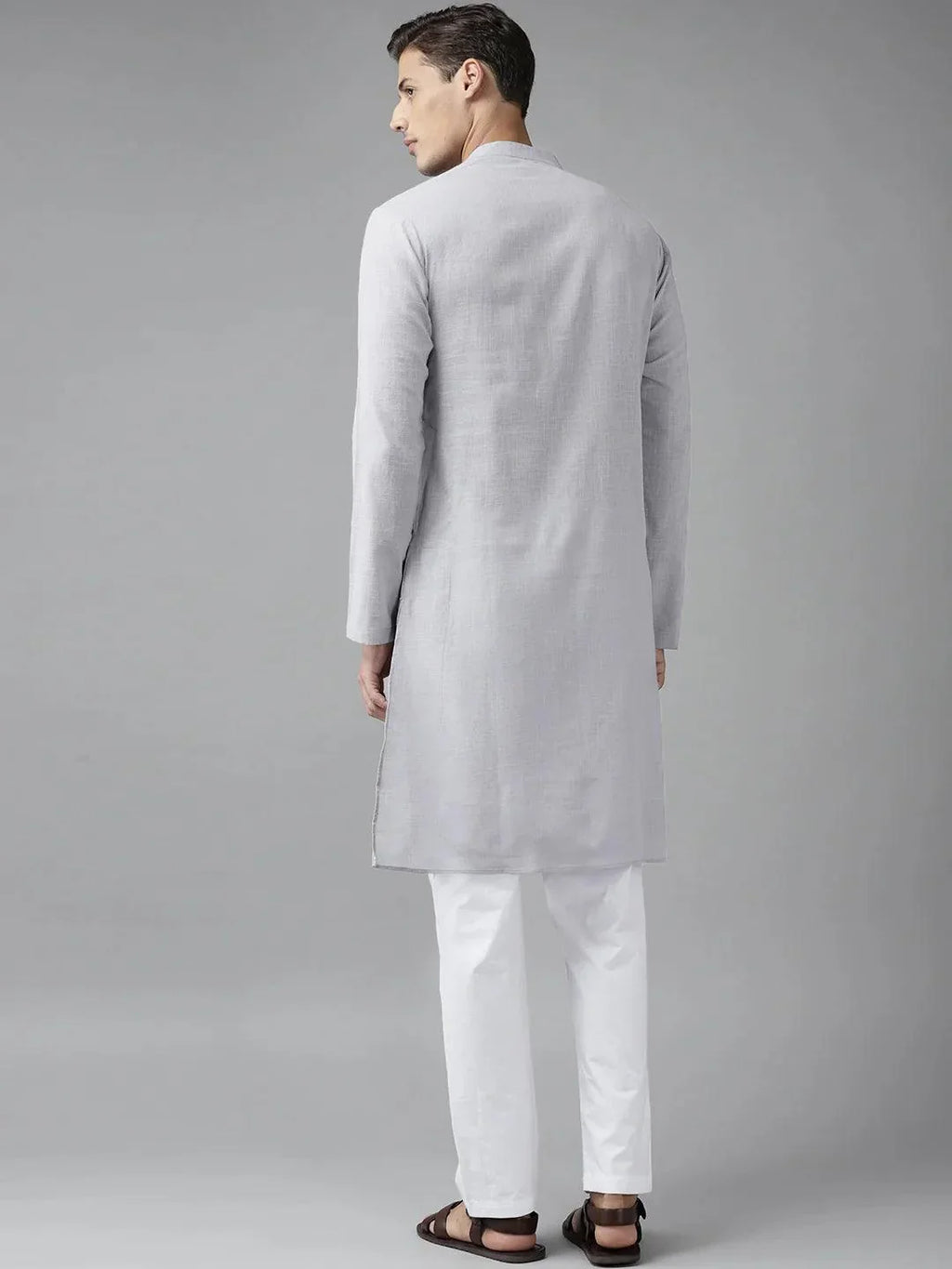 Fabmade Men Grey Cotton Linen Kurta | Grocsy